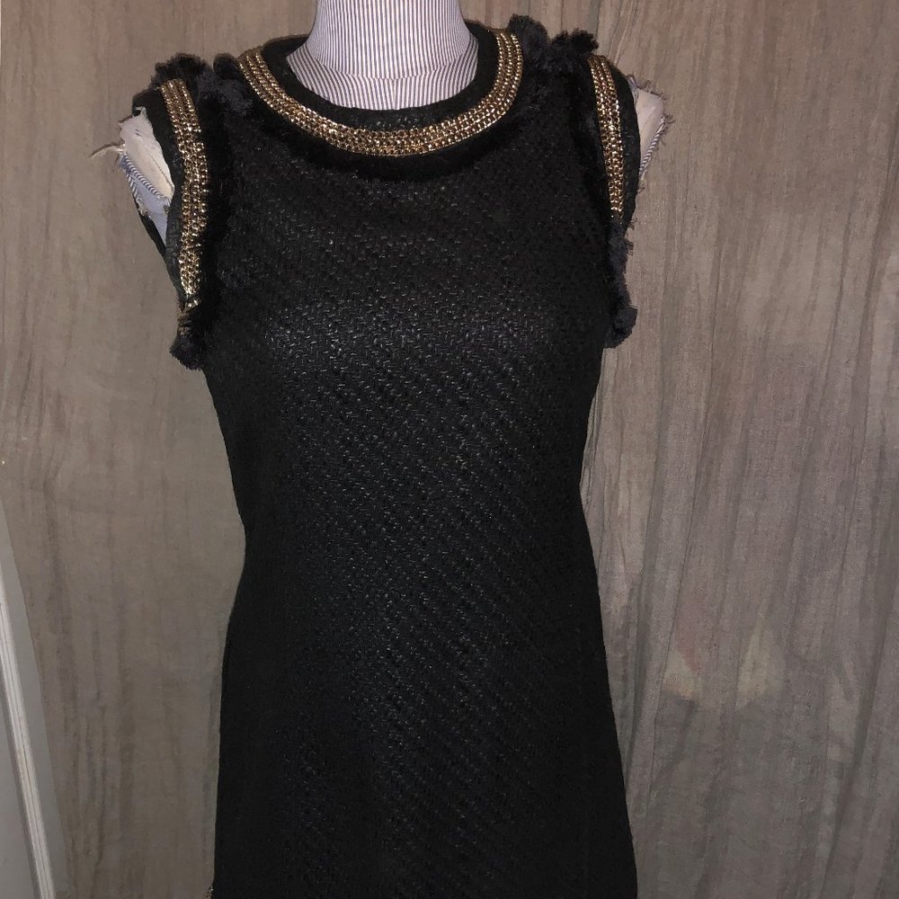 Rachel Zoe heavy black tweed gold chain detail 4